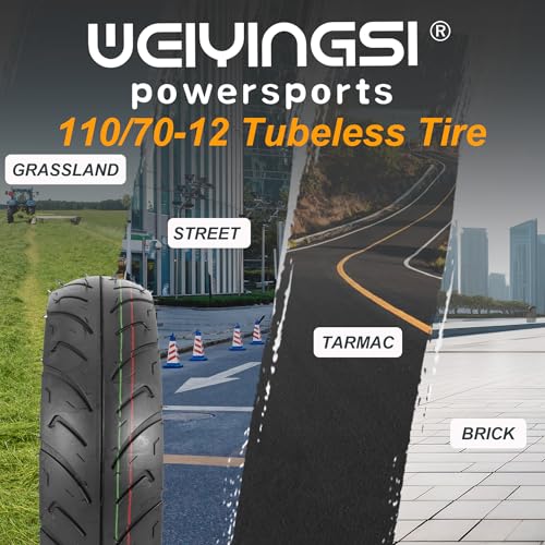 110/70-12 Tubeless Tire for Scooter Moped - TL - 47 J 6PR - 1 PACK - size: 110/70-12