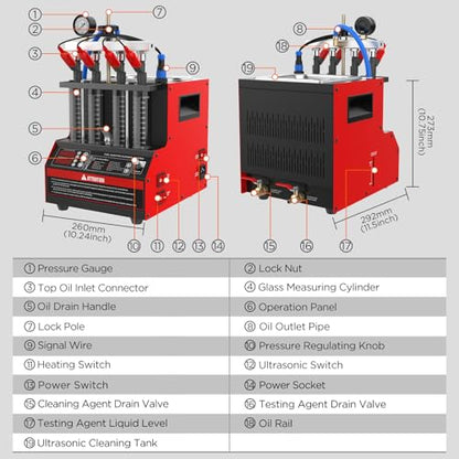 CT160 Fuel Injector Cleaner Machine, Ultrasonic, 4-Injector Tester - color: Red