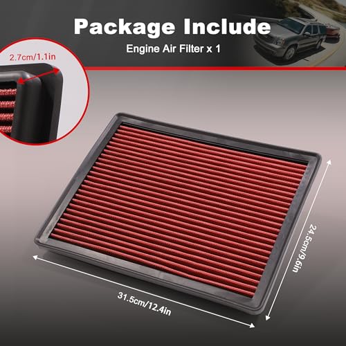 Engine Air Filter High-Flow Increase Power & Towing,Washable,Nikimotorsport Air Filter Compatible with 1999-2020 Chevy/GMC/Cadillac,Cross Reference:33-2129,15908906,15908916,22845992