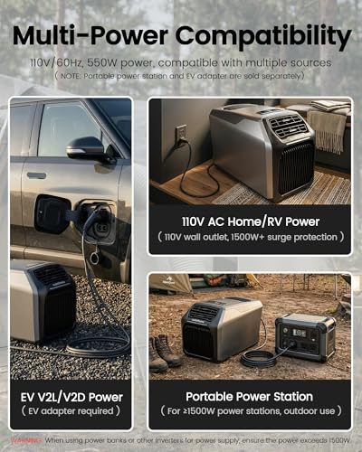 Dual Hose 6800 BTU Portable Camping Air Conditioner & Heating, 5-in-1 Quiet Small AC Unit with 550W, Windowless AC for Tent, RV, Van, Car, Garage, Indoor & Outdoor Use(Ash Gray)