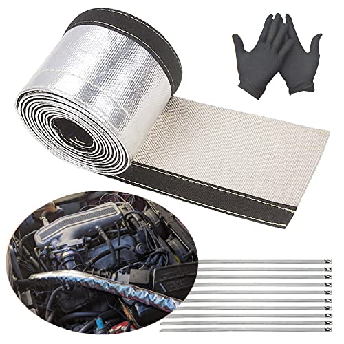 Aluminized Heat Shroud Sleeving Heat Shield Fuel line Wire Protection Silver Hose Heat wrap with 10 Pcs Metal Zip Ties (1/2''I.D. x 10FT) - color: silver, size: 1/2''I.D.