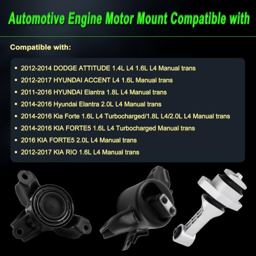 Engine Motor Mount fit Hyundai Accent/Kia Rio 12-17 1.6L 2.0L Auto - size: 2012-2014 Attitude 1.4L L4 1.6L L4