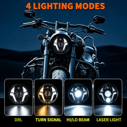 5.75 inch Laser Motorcycle Headlight with White DRL and Amber Turn Signal - color: White/Amber DRL
