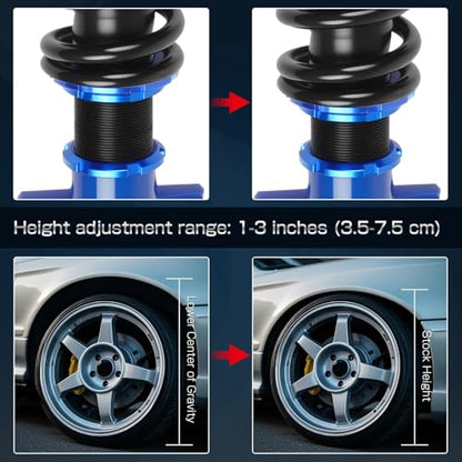 Upgrade Adjustable Coilovers Compatible with Ford Mustang 2005-2014 High Poundage Coil Spring Absorber Struts Suspension Lowering Kit Blue - color: Blue