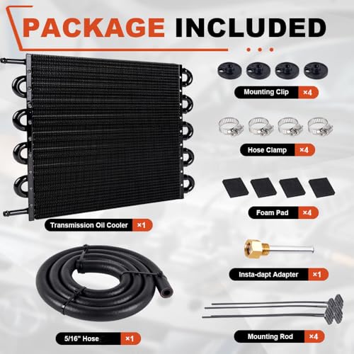 BARTOO Universal 5/16" Transmission Oil Cooler Kit, Aluminium alloy 10 Pass Tube and Fin Oil Cooler Kit (Black) - color: Black, size: 10 Pass