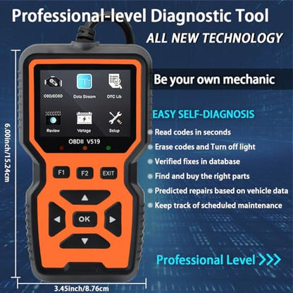 OBD2 Scanner Diagnostic Tool - Check Engine Light Code Reader, Reset Function, Data Stream, I/M Readiness, Full Features, Modes 6 & 8, for All 1996+ Vehicles, Automotriz Scanner - color: Orange