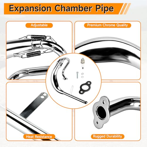 FVRITO Chrome Expansion Chamber Exhaust Pipe for 49cc 50cc 2-Stroke Engines - color: New-Silver