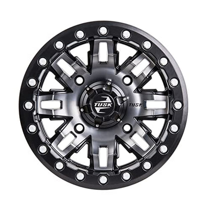 TUSK 4/137 Teton Beadlock Wheel 14x10 5.0 + 5.0 Gun Metal/Black Compatible with Can-Am Maverick Trail/Sport/X3/Commander/Defender HONDA Talon Pioneer 1000/1000-5/1000-6