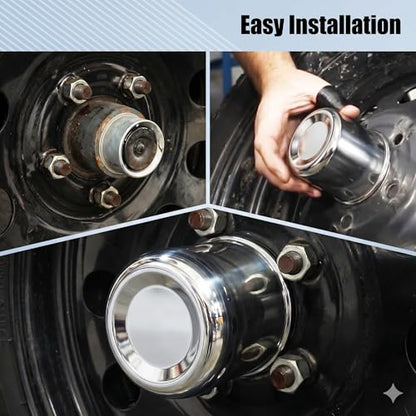 3.19 Inch Sliver Wheel Center Caps Compatible with Trailer Truck RV SUV Wheel Rims, 4Pcs Steel Chrome Push Through Trailer Center Caps, 3.17 Inch Height (3.19in) - size: 3.19in