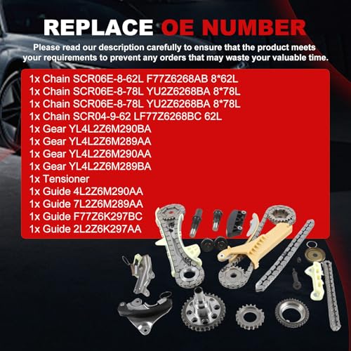 Engine Timing Chain Kit 4.0L Fit for Explorer 1997-2009 for Ranger B4000 2001-2009 for Mustang 2005-2009 Fit for Mountaineer 1998-2009 Car Replacement Parts Replace 4L2Z-6M290-AA F77Z-6268-AB - color: 2005-2006 4.0L 7pcs Sprocket, size: for Mustang