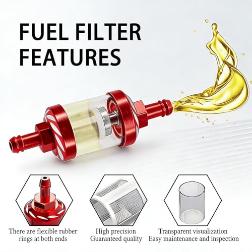 1/4" Fuel Filter Clear View Compatible with Gas Fuel Line Hose and Clamps - size: 1/4''