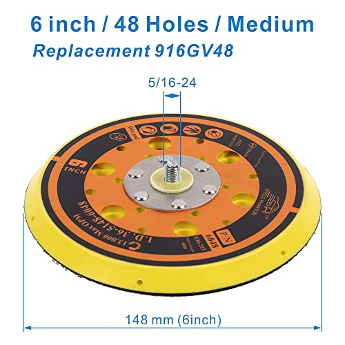 6 inch with 48 Holes Hook and Loop Backing Pad for Air Sander Polisher, 5/16"-24 Thread Max 13000RPM, Pack of 1 - color: Hook and Loop, size: 6 inch 5/16"-24 Thread with 48 holes