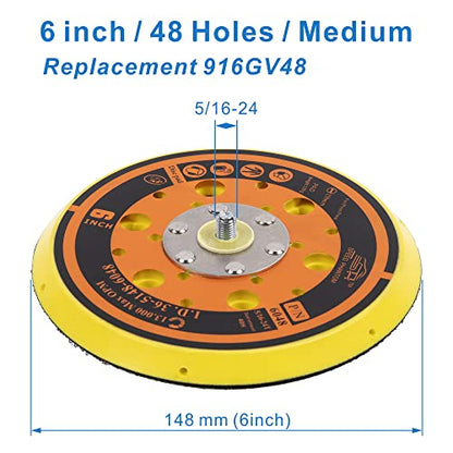 6 inch with 48 Holes Hook and Loop Backing Pad for Air Sander Polisher, 5/16"-24 Thread Max 13000RPM, Pack of 1 - color: Hook and Loop, size: 6 inch 5/16"-24 Thread with 48 holes