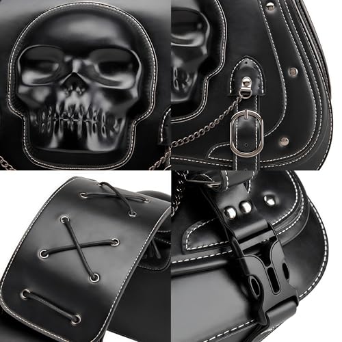 Motorcycle Saddlebag, 30L Leather Waterproof Side Saddle Bags with Cup Holder, Universal Powersports Saddlebags for Harley Davidson Sportster Dyna Softail Honda Shadow Rebel Yamaha Vulcan