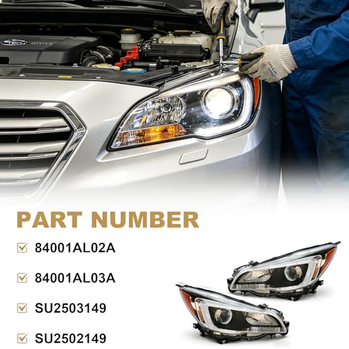 PartsFlow 2PCS LH& RH Halogen Headlight HeadLamp Assembly Black Interior For 2015 2016 2017 Subaru Legacy Outback Left Right Side 84001AL03A 84001AL02A - color: Black & Silver Interior Right & Left Side