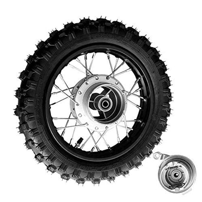 10 Inch 2.5-10 Rear Wheel Tire with 1.4 x 10 Rim and Drum Brake With 12mm Bearing for 50cc Dirt Pit Bike, ATVs, Black - size: 2.5-10