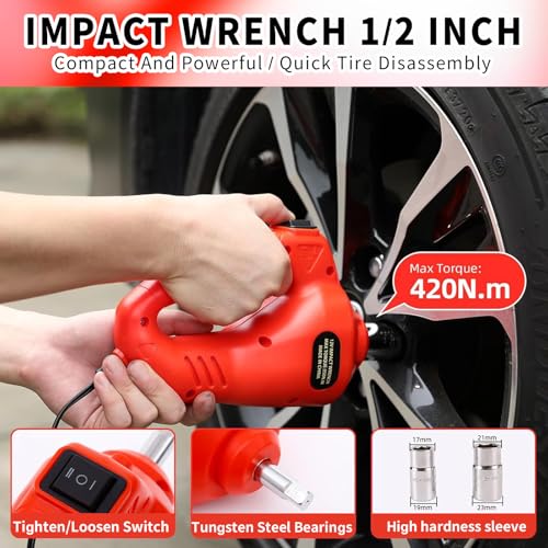 ROGTZ Electric Hydraulic Car Jack Kit 5T Impact Wrench Tire Inflator Pump - color: Red+Wrench
