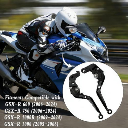 for Suzuki GSXR 600 750(2006-2024) 1000R(2009-2024) GSX-R 1000(2005-2006) Motorcycle Clutch Lever Folding Extendable Adjustable Handlebars Brake and Clutch Levers Set(Black) - color: Black