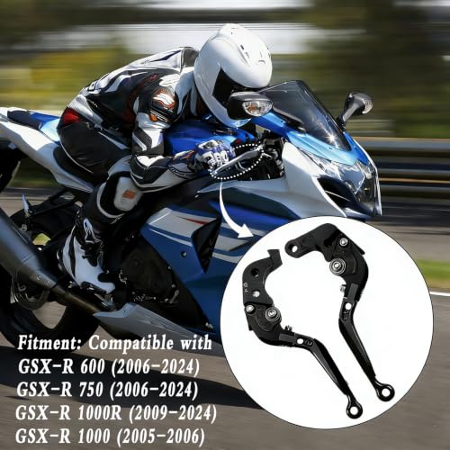 for Suzuki GSXR 600 750(2006-2024) 1000R(2009-2024) GSX-R 1000(2005-2006) Motorcycle Clutch Lever Folding Extendable Adjustable Handlebars Brake and Clutch Levers Set(Black) - color: Black