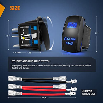 Nilight Cooling Fans Rocker Switch with Jumper Wires Set 5Pin Laser Blue - color: Blue, size: COOLING FANS