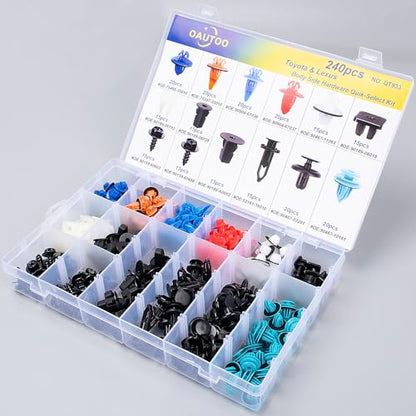 240pcs Body Side Hardware Quick-Select Kit for Toyota & Lexus Bumper Cover Engine Under Cover Fender & Rocker Molding Clip Assortment