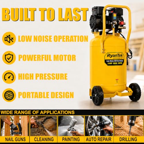 15-Gallon Air Compressor, 2HP, Quiet 66dB, 4.5CFM@90PSI