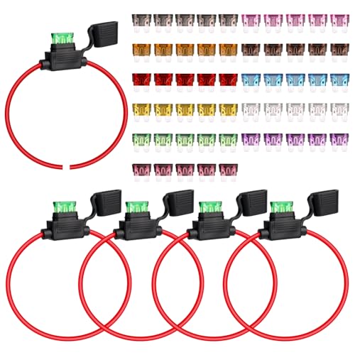TMH 5 Pcs of Fuse Holder 10 Gauge Wiring Harness ATC/ATO Blade Automotive, Inline Kit 12 Volt Standard Car Fuse (2A 3A 5A 7.5A 10A 15A 20A 25A 30A 35A 40A) - style: 10 AWG - 5 Pcs