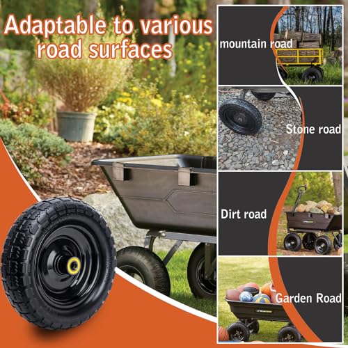 10" Solid Rubber Tires, 4.10/3.50-4 Tire and Wheel Flat Free, 2-Pack with 3/4" Bearings, 2.17"Offset Hub for GOR Garden Cart, Wheelbarrow, Trolleys, Hand Trucks & Yard Trailers - size: 10in-3/4in