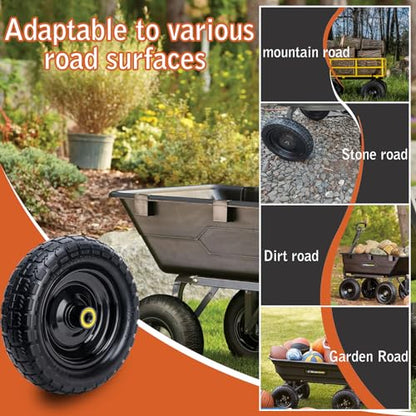 10" Solid Rubber Tires, 4.10/3.50-4 Tire and Wheel Flat Free, 2-Pack with 3/4" Bearings, 2.17"Offset Hub for GOR Garden Cart, Wheelbarrow, Trolleys, Hand Trucks & Yard Trailers - size: 10in-3/4in
