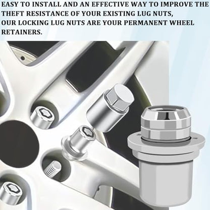 4PCS Wheel Lock Lug Nuts for Toyota, M12x1.5 Anti-Theft Locking Lug Nuts with Wheels Lock Key, 00276-00900 Chrome Wheel Locks for Car Lugs Nut Compatible with Toyota Camry Lexus