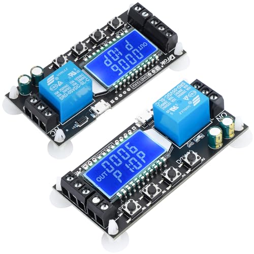 DROK Time Delay Relay 2pcs Controller DC 5V 12V 24V Module Adjustable Trigger Delay Switch Board with LCD Display Support Micro USB 5V Power Supply - color: Black, size: 2pcs