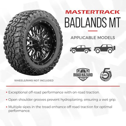 Set of 4 (Four) Mastertrack Badlands M/T 33X12.50R24LT 106Q 12 Ply Tires - size: 33X12.50R24LT 12 Ply