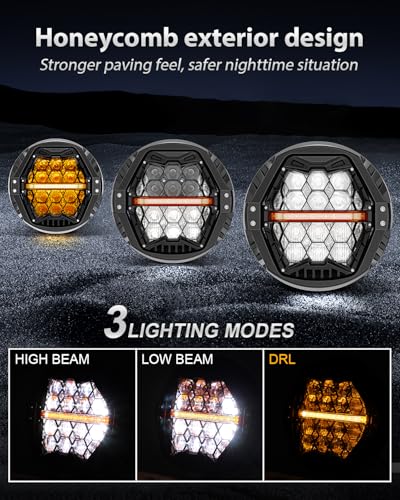 DOT Approved 1000% Bright 120W 7'' Motorcycles LED Headlight with Amber Turn Signal Compatible with Road King Road Glide Street Glide Electra Glide Ultra Limited Trike Heritage Softail Fat Boy Yamaha - color: Black, size: 7 inch