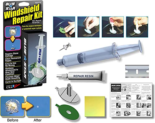 2 Pack Blue-Star Fix Your Windshield Do It Yourself Windshield Repair Kits, Glass Repair KIT Stone Damage CHIP Model # 777 Prevent Stone Damage from Spreading Made in USA