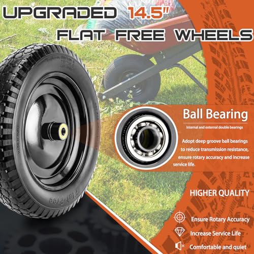 4.80/4.00-8" Tire Flat Free 14.5" x 3.2" (1Pcs) Universal Solid Wheelbarrow Tire with 5/8” Bearings 3” -7” Hub Centered, for 4.80/4.00-8, 3.50/2.50-8, 4.00-6 Wheelbarrow Wheels - size: 14.5in-5/8in