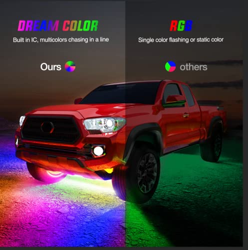 Nilight 4Pcs Car Underglow Neon Accent Strip Lights 256 LEDs RGBIC Multi Color DIY Sound Active Function Music Mode with APP Control and Remote Control Underbody Light Strips, 2 Years Warranty - color: 4Pcs Underglow Light RGBIC Multi Color
