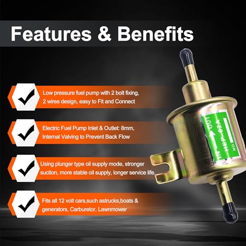 Electric Fuel Pump 12V, Universal Low Pressure 12 Volt Transfer Pump - size: HEP-02A