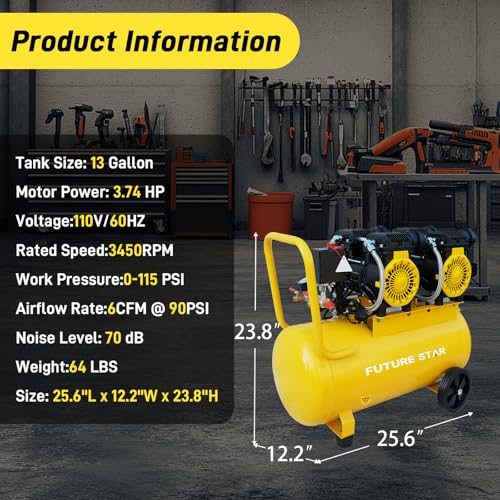 13 Gallon Portable Air Compressor, 3.7 HP, 6 CFM, 115 PSI - size: 13 Gallon