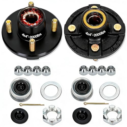 2 Sets 4 Lug Trailer Hub Kit for 2000 Lbs, for 1'' BT9 Straight Axle Spindle Trailer hub 4 lug, Prelubricated L44643 Bearings 4×4 Trailer Axle Kit, Boat Trailer Hubs 4 Lug(only for Straight Spindle) - style: 4*4" Trailer Hub Kit for 2000 lbs Axle
