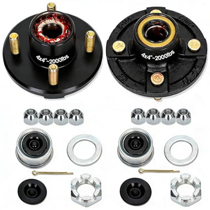 2 Sets 4 Lug Trailer Hub Kit for 2000 Lbs, for 1'' BT9 Straight Axle Spindle Trailer hub 4 lug, Prelubricated L44643 Bearings 4×4 Trailer Axle Kit, Boat Trailer Hubs 4 Lug(only for Straight Spindle) - style: 4*4" Trailer Hub Kit for 2000 lbs Axle