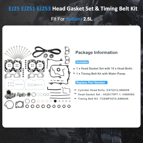 EJ25 EJ251 EJ253 Head Gasket Set & Timing Belt Kit w/Water pump- Fit For Subaru 2.5L 2000-2005, Replace #ES72212, HS26170PT-1 - color: set7