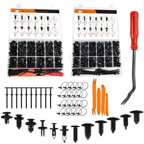 2Sets 260PCS Car Bumper Retainer Clips Kit - Auto Plastic Rivets & Push Fasteners Set, Most Popular Sizes for Door Trim, Panel, Fender - Compatible with GM, Ford, Toyota, Honda, Chrysler - color: 2X260pcs+5tool