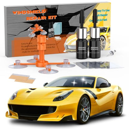 Windshield Chip Repair Kit, 2026 Car Windshield Repair Kit with Suction Cup Stand, DIY Auto Glass Repair Tools for Quick-Fix Bulls Eye Crack & Rock Chip, 2 Packs