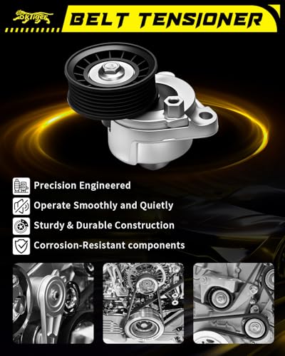 Oktiger 38452 Belt Tensioner Assembly with Pulley for Ford Escape 2007-2008 2.3L/2009-2012 2.5L, Focus 2006-2011 2.0L/2006-2007 2.3L, Fusion 2006-2009 2.3L/2010-2012 2.5L, OE # 6E5Z6A228A. - size: 38452