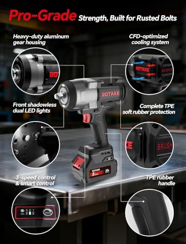 ROTAKE 20V Heavy-Duty 1/2" Cordless Impact Wrench Kit, 1380 FT-LBS, TB3 - size: 1/2" (1380 ft-lbs) TB3