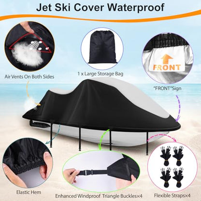 Jetski Cover 900D Waterproof for Yamaha Kawasaki,21IN-135IN 3 Seater PWC - color: Silver-900-D, size: 2XL-121"-135"
