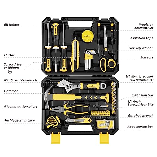 ENVENTOR Home Tool Kit, Basic Household Auto Repair Tool Set with Toolbox Storage Case, General Household Tool Kit for Men Women Home Maintenance, DIY Projects, 90 PCS General Hand Tools Kit - size: Small tool set-90PCS