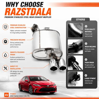 21005 Left Rear Exhaust Muffler for 2018-2024 Toyota Camry 2.5L/3.5L E416H - size: Camry 2.5L/3.5L XSE Left