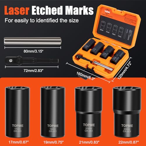Locking Lug Nut Removal Tool, 6 Pieces Lug Nut Extractor Set 1/2 Inch Drive