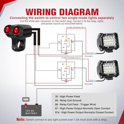 Nilight Motorcycle 7/8" (22mm) Handlebar Dual Control Switch - color: Motorcycle Handlebar Switch-Dual Control 4 Pin